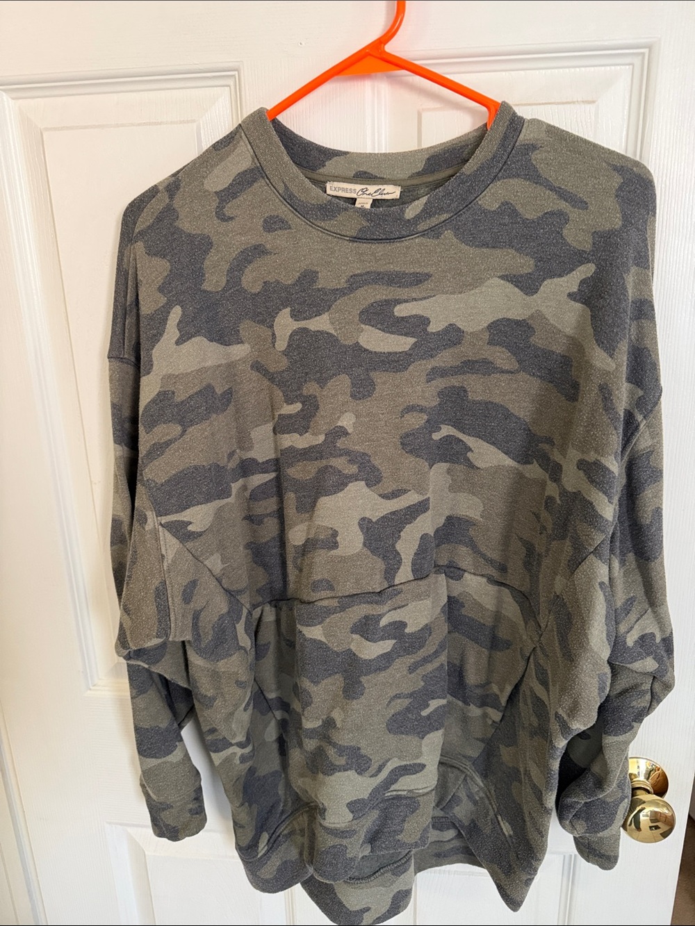 Express over size women Olive & Gray Camo Crewneck Sweatshirt